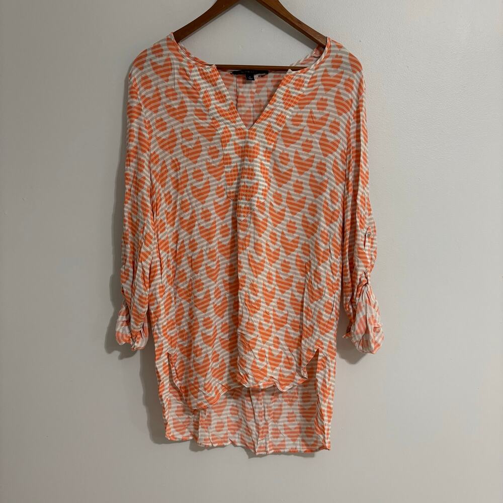 Tommy Hilifger Women's Medium Orange Pattern V Neck Blouse